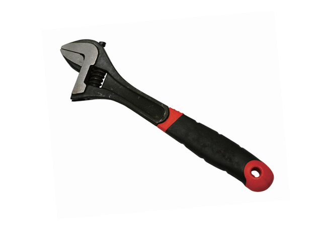 Adjustable wrench with scale, plastic handle, black finished surface and polished head Size: 6