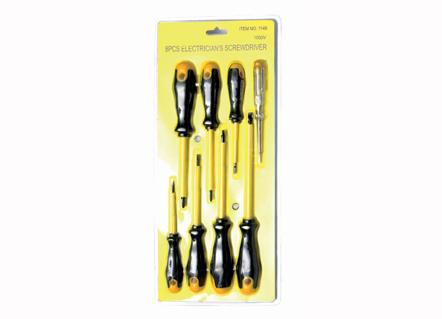 8pcs screwdriver set
Size: -: B1x5.5x150, B1x5.5x125, B1x4.5x100, B0.6x3x75, PH2x5.5x100, PH1x4.5x100, PH0x3x75mm, tester:135mm