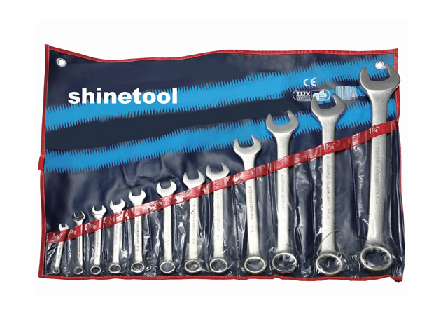 Combination wrench set, sand finished surface
Size: 12×(6, 8, 10, 12, 14, 17, 19, 22, 24, 27, 30, 32mm) 12×(1/4", 3/8", 7/16", 1/2", 9/16", 5/8", 11/16", 3/4", 7/8", 1", 1-1/16", 1-1/4&quo