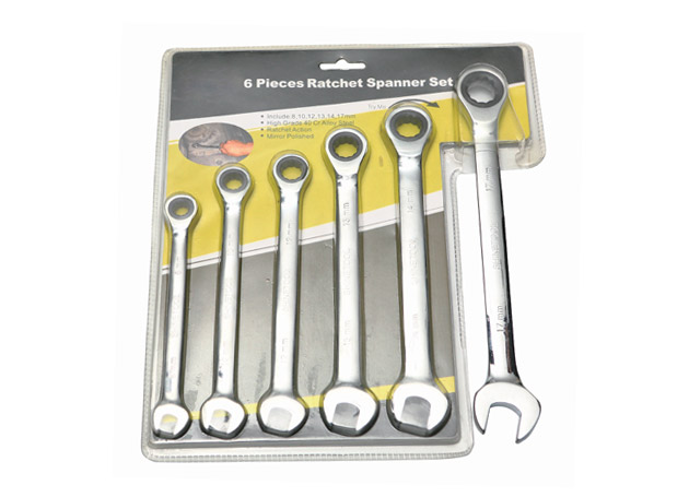 Ratchet combination wrench set, mirror polished surface, 72T
Size: 6×(8, 10, 12, 13, 14, 17mm)