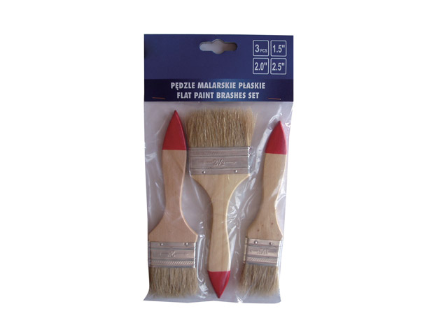 
	Flat brush, 100% natural bristles, wooden handle Size: 1.5”, 2”, 3”